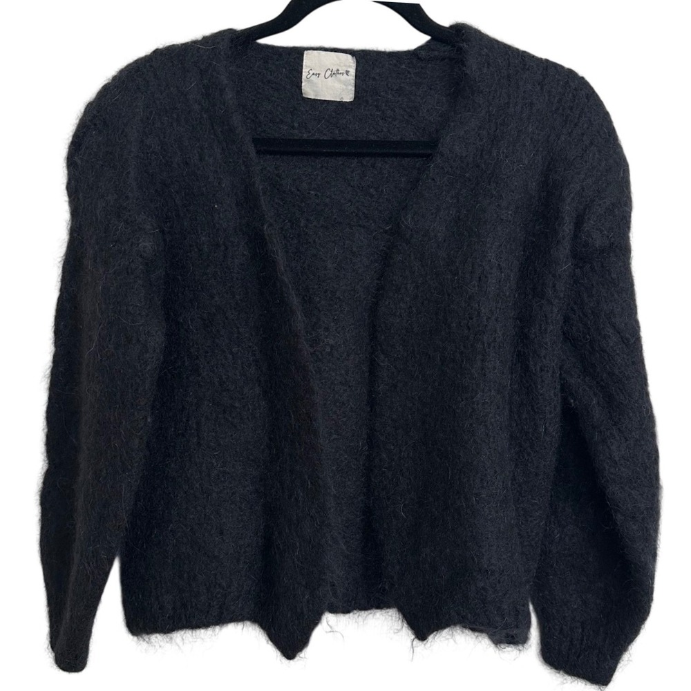 Easy Clothes Made in Italy Black Mohair Wool Blend Shrug Cardigan Sweater Top M